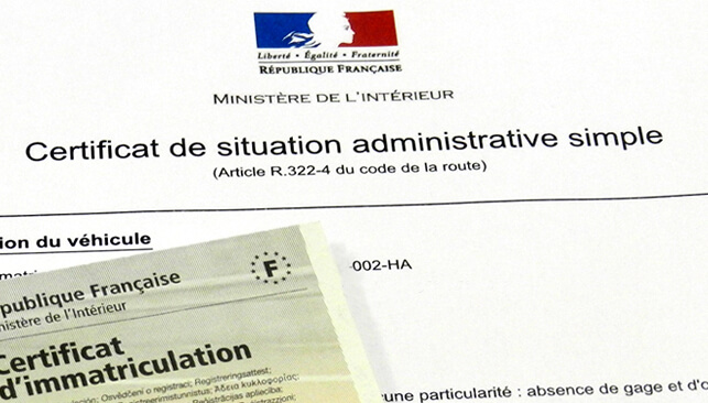 Certificat de situation administrative et certificat d’immatriculation